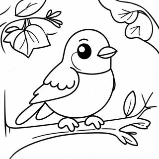 Cute Robin Sitting on a Branch Coloring Page | Robin coloring page