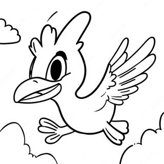 Page à colorier Woody Woodpecker volant dans le ciel | Page de coloriage Pic épeiche Woody