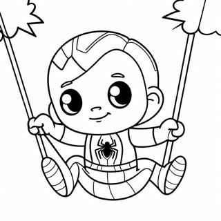 Cute Baby Spiderman Swinging Coloring Page | Baby Spiderman coloring page