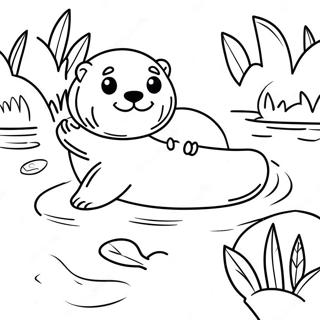 Cute Otter Swimming in a River Coloring Page | Otter coloring page