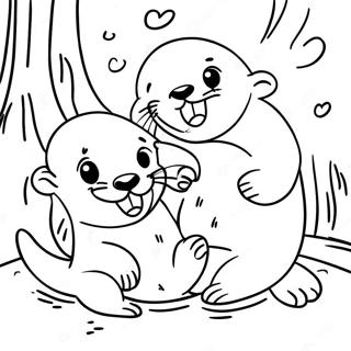 Playful Otter Family Coloring Page | Otter coloring page