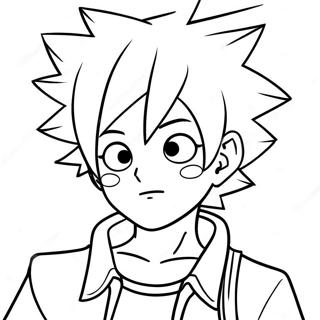 Full Body Anime Boy with Spiky Hair Coloring Page | Full Body Anime Boy coloring page