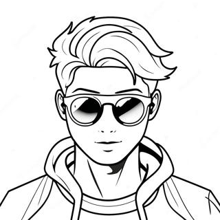 Cool Anime Boy with Sunglasses Coloring Page | Full Body Anime Boy coloring page