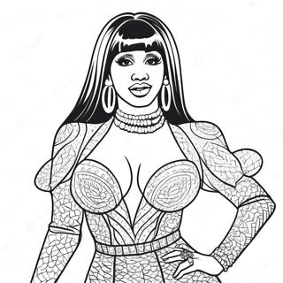 Cardi B in Sparkly Outfit Coloring Page | Cardi B coloring page