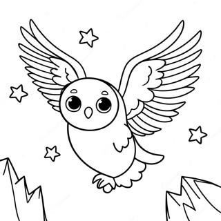 Hedwig Flying in the Night Sky Coloring Page | Hedwig coloring page