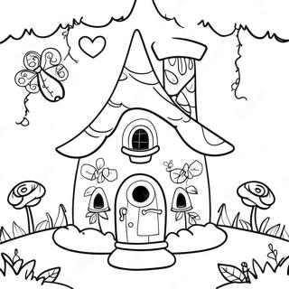 Verspielt Feenhaus im verzauberten Wald Ausmalbild