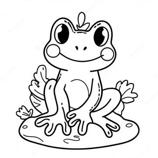 Cute Frog Sitting on a Colorful Mushroom Coloring Page | Frog and Mushroom coloring page