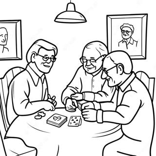 Seniors Playing Cards Coloring Page | for Seniors coloring page