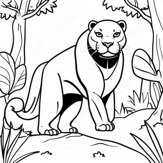Pagina da Colorare di Pantera Nera Maestosa nella Giungla | pagina da colorare Pantera Nera Animale
