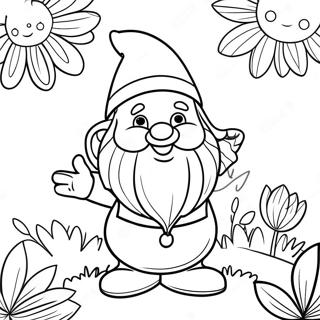 Cheerful Garden Gnome with Flowers Coloring Page | Garden Gnome coloring page