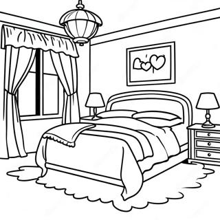 Realistic Cozy Bedroom Coloring Page | Realistic Bedroom coloring page