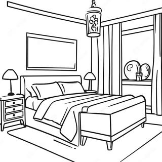 Realistic Modern Bedroom Coloring Page | Realistic Bedroom coloring page