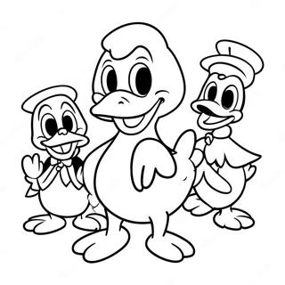Cheerful Donald Duck with Friends Coloring Page | Donald Duck coloring page