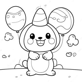 Cute Pochacco with Balloons Coloring Page | Pochacco coloring page