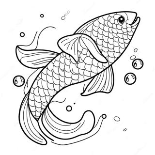 Playful Koi Fish Splashing Water Coloring Page | Koi Fish Adventures coloring page