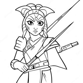 Ahsoka Tano with Lightsabers Coloring Page | Ahsoka Tano coloring page
