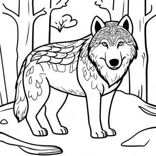 Realistic Timberwolf in Forest Coloring Page | Timberwolves coloring page