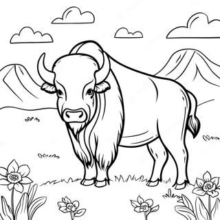Majestic Buffalo in a Meadow Coloring Page | Buffalo coloring page