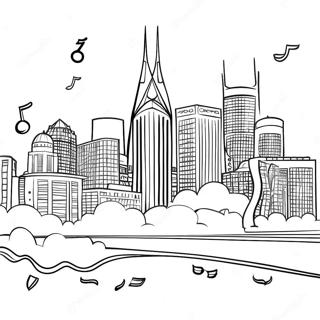 Nashville Skyline with Musical Notes Coloring Page | Country Music coloring page