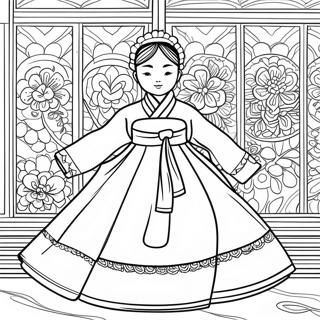 Korean Traditional Hanbok Coloring Page | Korean coloring page