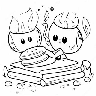 Cute S'mores by the Campfire Coloring Page | Smore coloring page