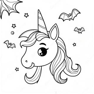 Sparkly Halloween Unicorn with Bats Coloring Page | Halloween Unicorn coloring page