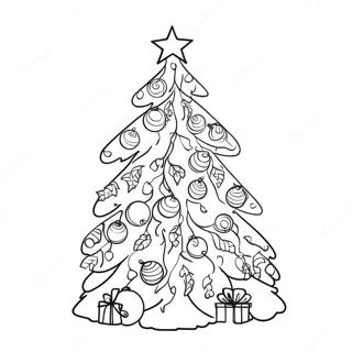 Yule Tree with Colorful Ornaments Coloring Page | Yule coloring page