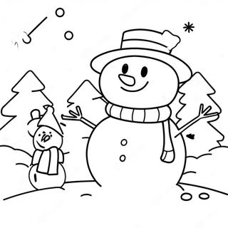 January Snowman Building Coloring Page | January coloring page