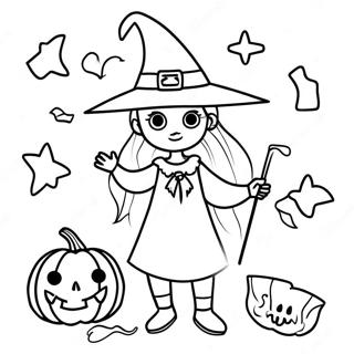 Aesthetic Halloween Witch Coloring Page | Aesthetic Halloween coloring page