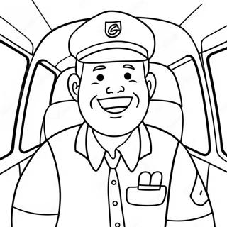 Fröhlicher Busfahrer Ausmalbild | Busfahrer Dankeskarte Ausmalbild