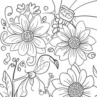 Colorful Garden Flowers Coloring Page | Finished Flowers coloring page