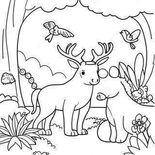 Beau jardin d'Éden avec des animaux à colorier | Page de coloriage Jardin d'Éden