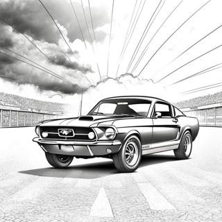 Classic Mustang in a Race Coloring Page | Mustang coloring page