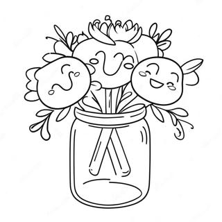 Cute Mason Jar with Flowers Coloring Page | Mason Jar coloring page