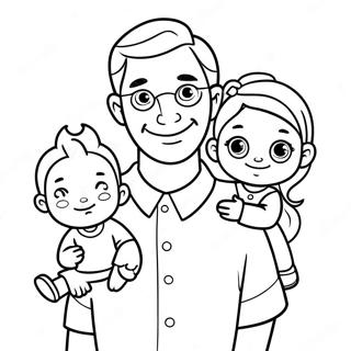 Schattige Cartoon Papa met Kinderen Kleurplaat | Peuters Vaderdag kleurplaat