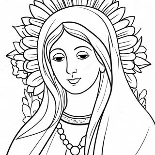 Beautiful Virgin Mary with Flowers Coloring Page | Virgin Mary coloring page