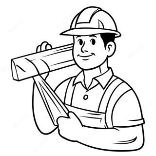 Hardworking Construction Worker with Hammer Coloring Page | Construction Worker coloring page