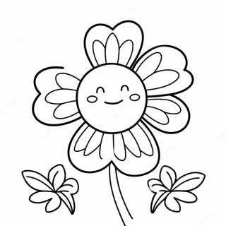 Cute 4-H Clover with Smiling Face Coloring Page | 4-H Clover coloring page