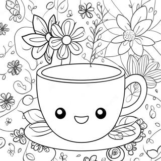 Cute Floral Tea Cup Coloring Page | Tea Cup coloring page
