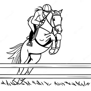 Elegant Show Jumping Horse in Mid-Air Coloring Page | Show Jumping Horse coloring page