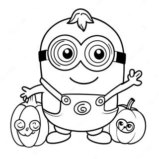 Cute Halloween Minion with Pumpkin Coloring Page | Halloween Minion coloring page