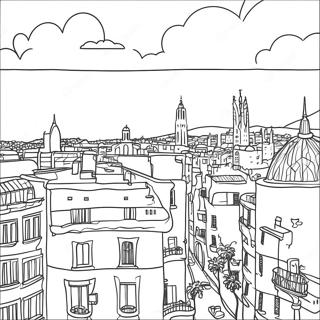 Barcelona Cityscape Coloring Page | Barcelona coloring page