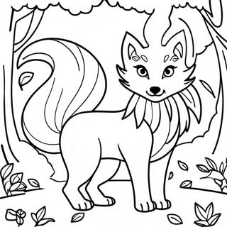 Mystical Nine Tailed Fox in Forest Coloring Page | Nine Tailed Fox coloring page