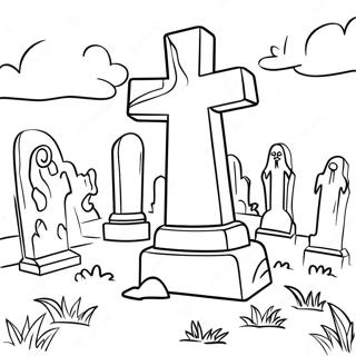 Graveyard Scene Coloring Page | Graveyard coloring page