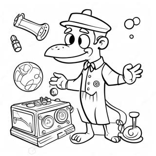Phineas with His Inventions Coloring Page | Phineas and Ferb coloring page
