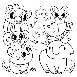 Whimsical Folk Art Animals Coloring Page | Folk Art coloring page