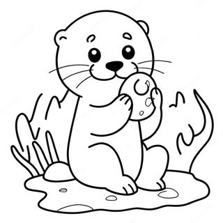 Cute Sea Otter Holding a Rock Coloring Page | Sea Otter coloring page