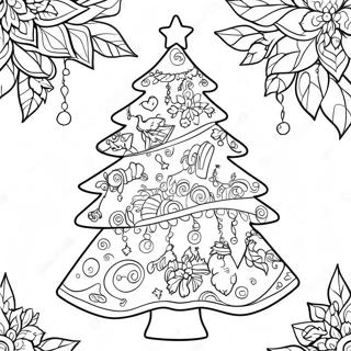 Elegant Christmas Tree with Ornaments Coloring Page | Christmas Tree for Adults coloring page