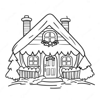 Cozy Christmas Cottage Coloring Page | Christmas Village coloring page