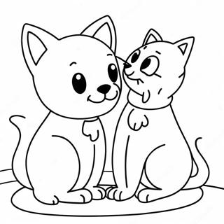 Playful Dog and Cat Coloring Page | Dog and Cat coloring page